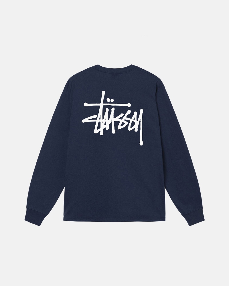 Stüssy Basic Stussy LS Tee Long Sleeve T-Shirt Heren Donkerblauw | PM60-Z4-BP