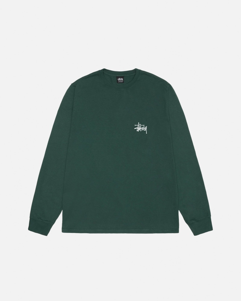 Stüssy Basic Stussy LS Tee Pigment Dyed Long Sleeve T-Shirt Unisex Forest | TT77-R2-JS