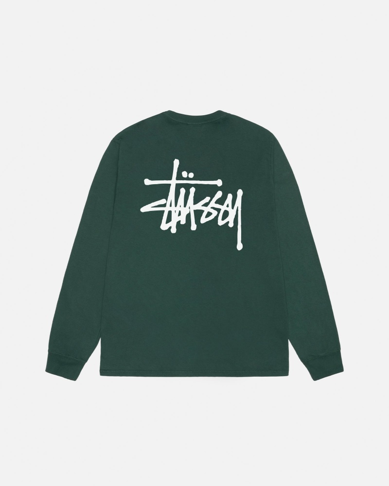 Stüssy Basic Stussy LS Tee Pigment Dyed Long Sleeve T-Shirt Unisex Forest | TT77-R2-JS