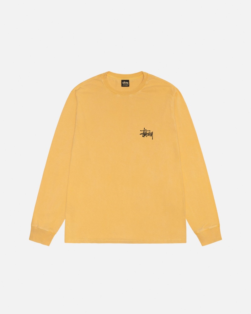 Stüssy Basic Stussy LS Tee Pigment Dyed Long Sleeve T-Shirt Unisex Honey | QC02-V2-GR