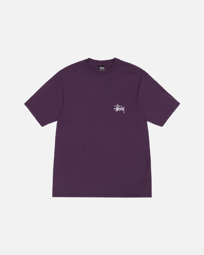 Stüssy Basic Stussy Tee Pigment Dyed Short Sleeve T-Shirt Unisex Paars | XB79-A7-XF