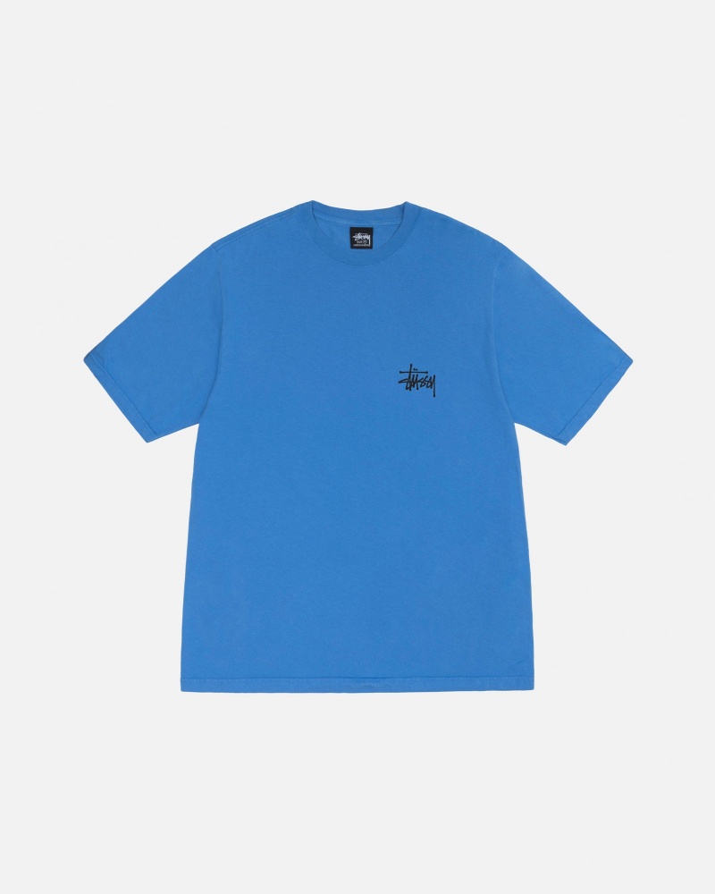 Stüssy Basic Stussy Tee Pigment Dyed Short Sleeve T-Shirt Unisex Blauw | GM77-L4-XS