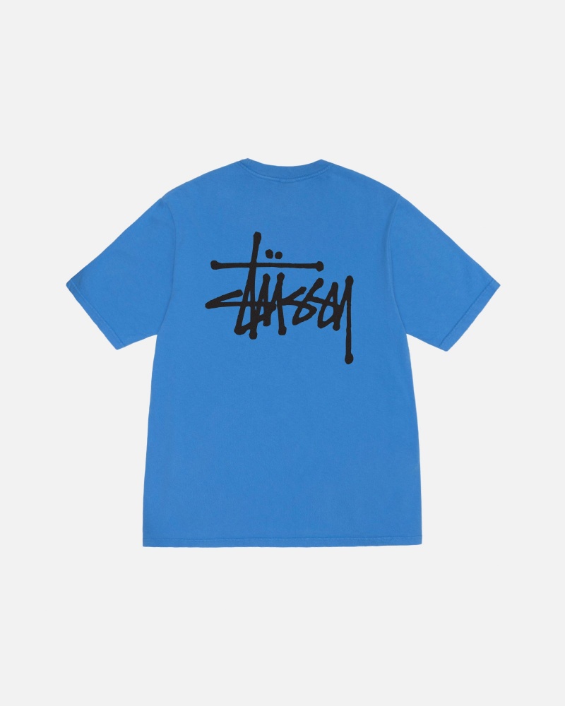 Stüssy Basic Stussy Tee Pigment Dyed Short Sleeve T-Shirt Unisex Blauw | GM77-L4-XS