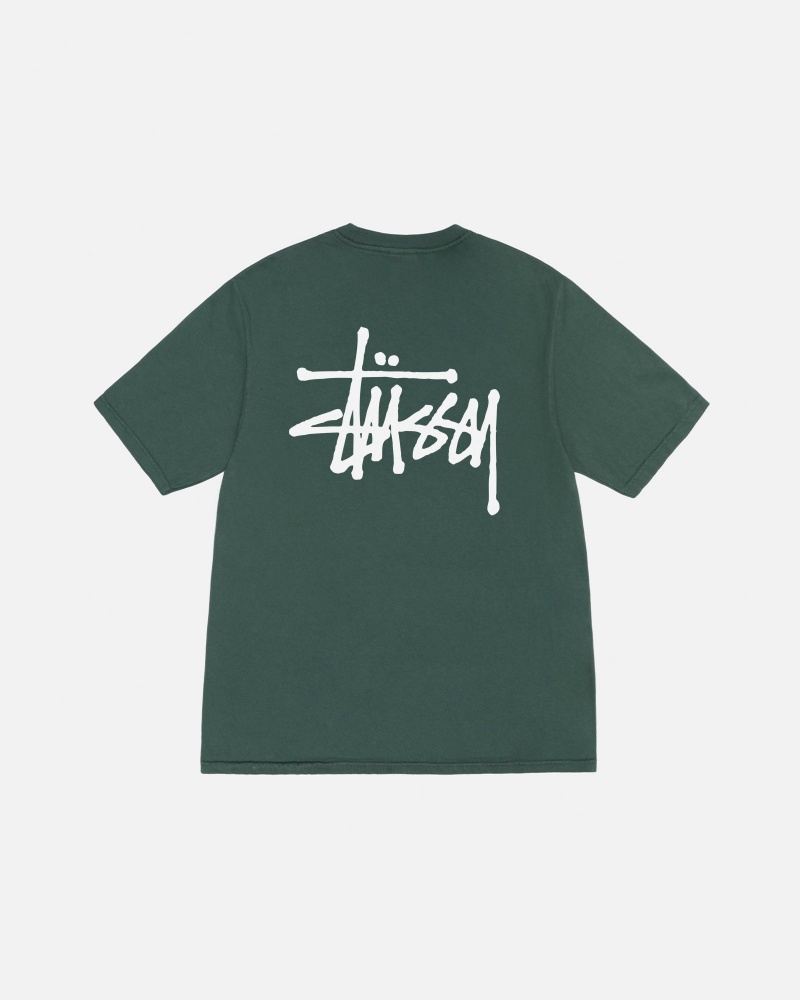 Stüssy Basic Stussy Tee Pigment Dyed Short Sleeve T-Shirt Unisex Forest | NP57-U7-KN