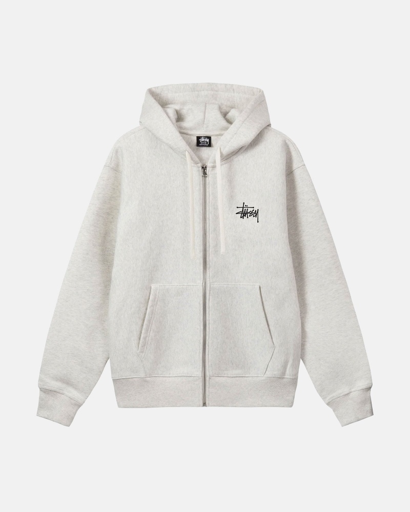 Stüssy Basic Stussy Zip Hood Long Sleeve Sweatshirt Unisex Ash Heather | OT67-M8-TV