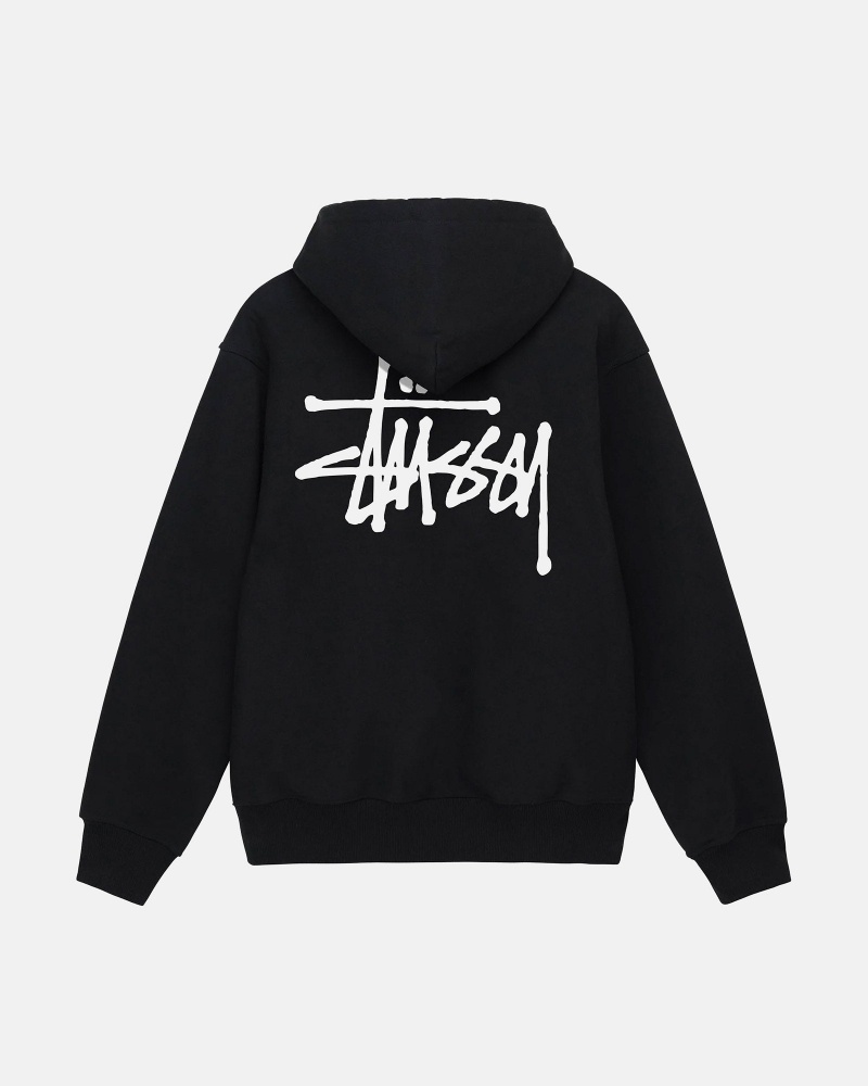 Stüssy Basic Stussy Zip Hood Long Sleeve Sweatshirt Unisex Zwart | PU33-W6-DX