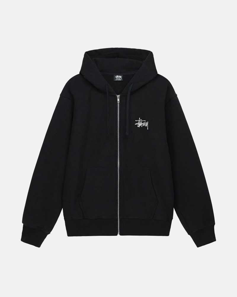 Stüssy Basic Stussy Zip Hood Long Sleeve Sweatshirt Unisex Zwart | PU33-W6-DX