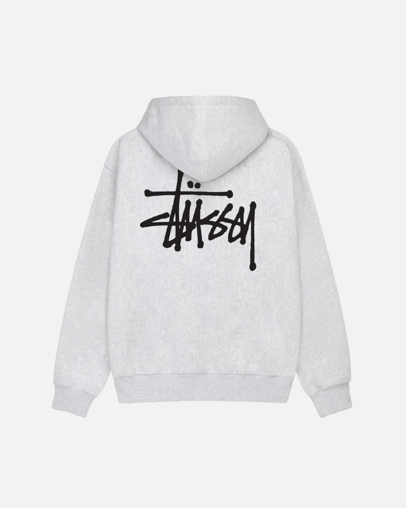 Stüssy Basic Stussy Zip Hoodie Long Sleeve Sweatshirt Unisex Ash Heather | IJ65-H8-RT