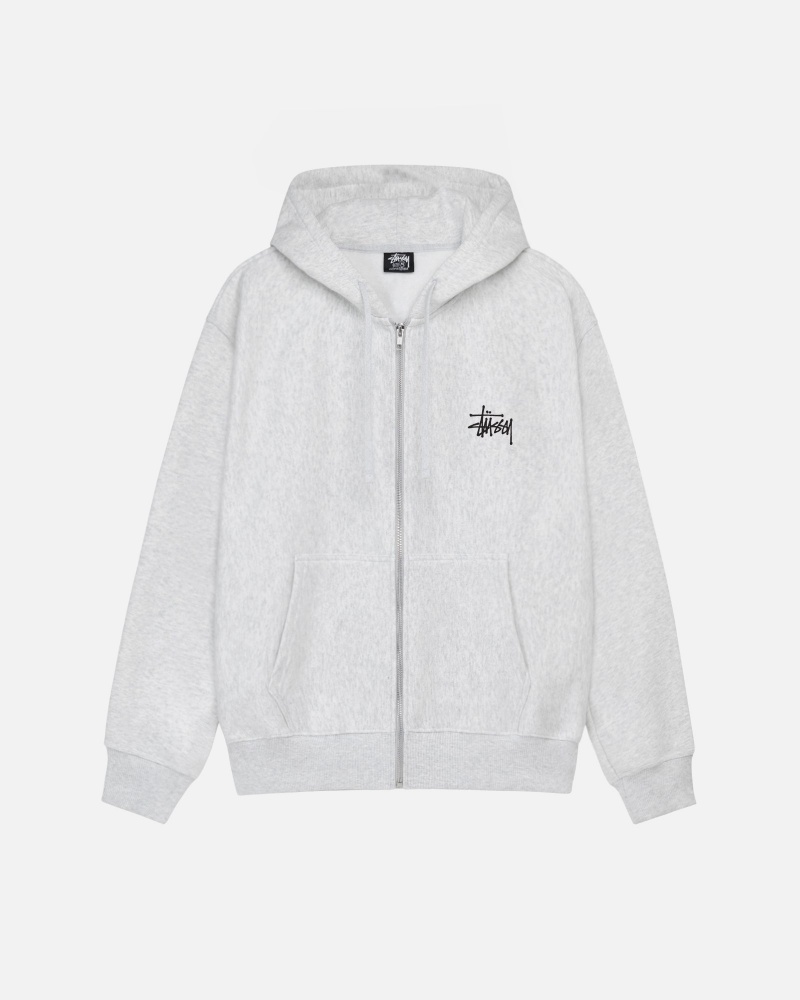 Stüssy Basic Stussy Zip Hoodie Long Sleeve Sweatshirt Unisex Ash Heather | IJ65-H8-RT