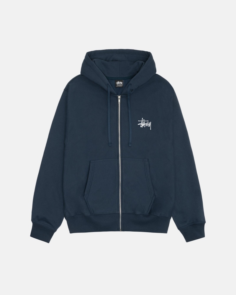 Stüssy Basic Stussy Zip Hoodie Long Sleeve Sweatshirt Unisex Donkerblauw | PN60-I0-YD