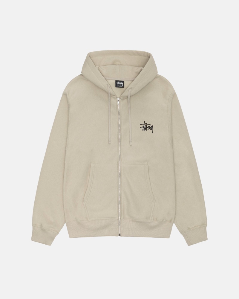 Stüssy Basic Stussy Zip Hoodie Long Sleeve Sweatshirt Unisex Khaki | YF01-Q9-JV