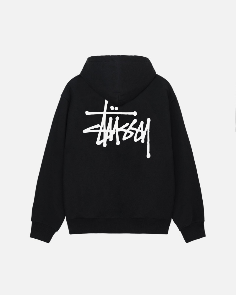 Stüssy Basic Stussy Zip Hoodie Long Sleeve Sweatshirt Unisex Zwart | QX25-V8-NI