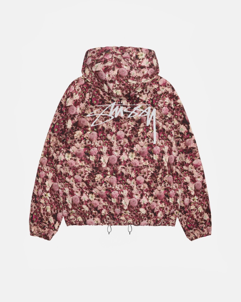 Stüssy Beach Shell Floral Nylon Long Sleeve Outerwear Unisex Bordeaux | NG44-N9-PE