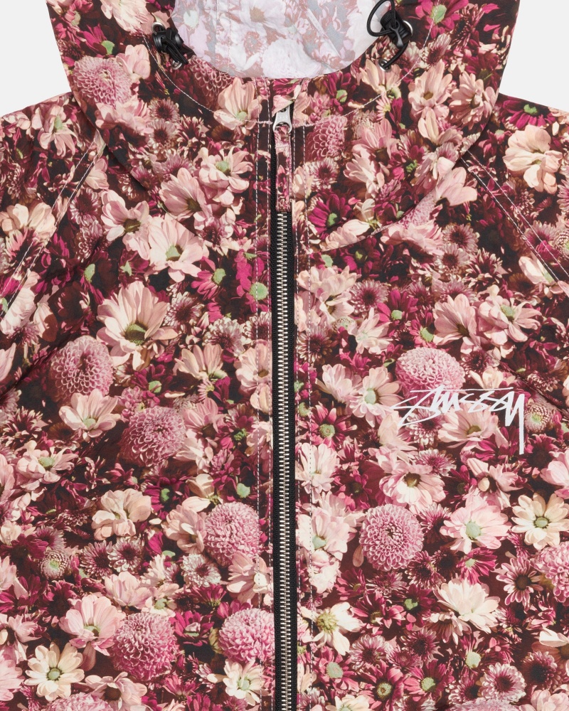 Stüssy Beach Shell Floral Nylon Long Sleeve Outerwear Unisex Bordeaux | NG44-N9-PE