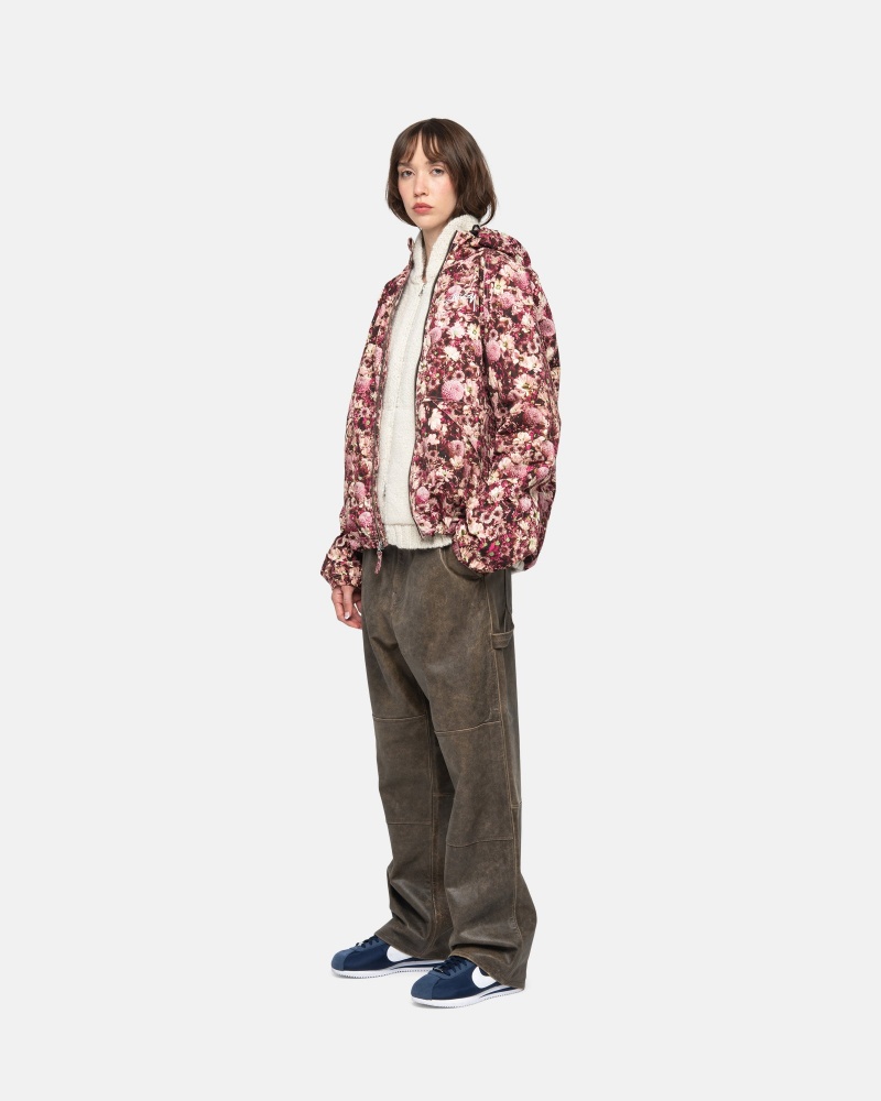 Stüssy Beach Shell Floral Nylon Long Sleeve Outerwear Unisex Bordeaux | NG44-N9-PE