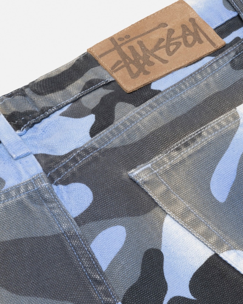 Stüssy Big Ol' Jean Spray Dye Canvas Denim Unisex Blauw Camo | NI21-U5-ZE