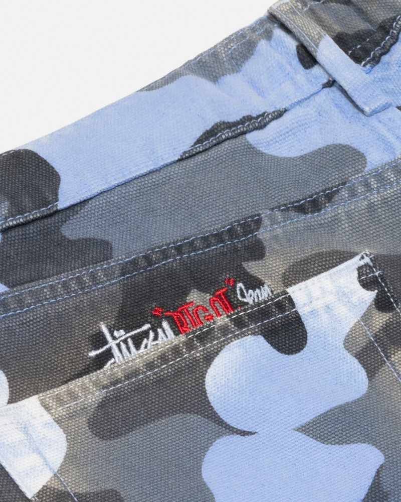 Stüssy Big Ol' Jean Spray Dye Canvas Denim Unisex Blauw Camo | NI21-U5-ZE