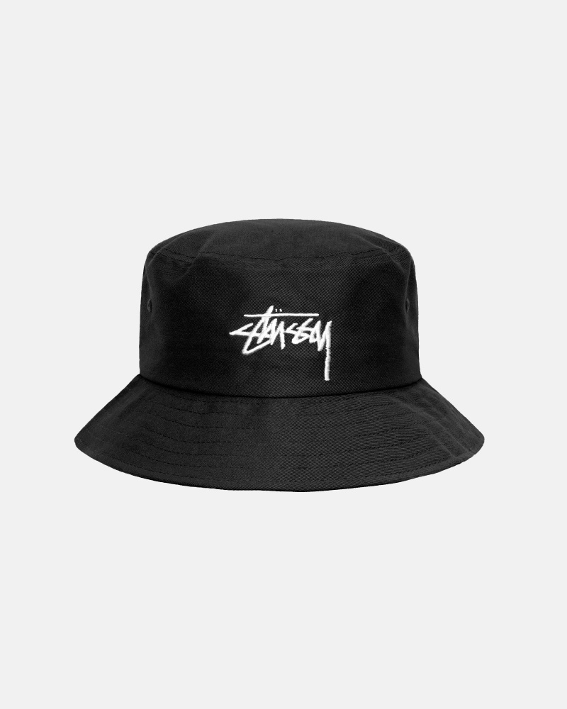 Stüssy Big Stock Bucket Hat Bucket Hat Unisex Zwart | VI98-Q2-VV