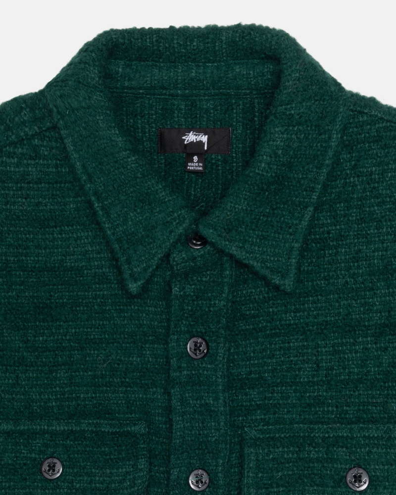 Stüssy Boucle Wol Cpo Shirt Long Sleeve Shirt Unisex Groen | SH36-O8-IQ