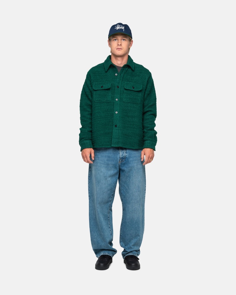 Stüssy Boucle Wol Cpo Shirt Long Sleeve Shirt Unisex Groen | SH36-O8-IQ