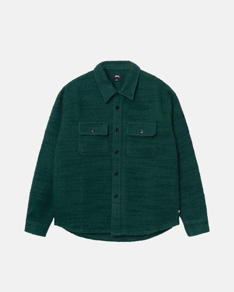 Stüssy Boucle Wol Cpo Shirt Long Sleeve Shirt Unisex Groen | SH36-O8-IQ