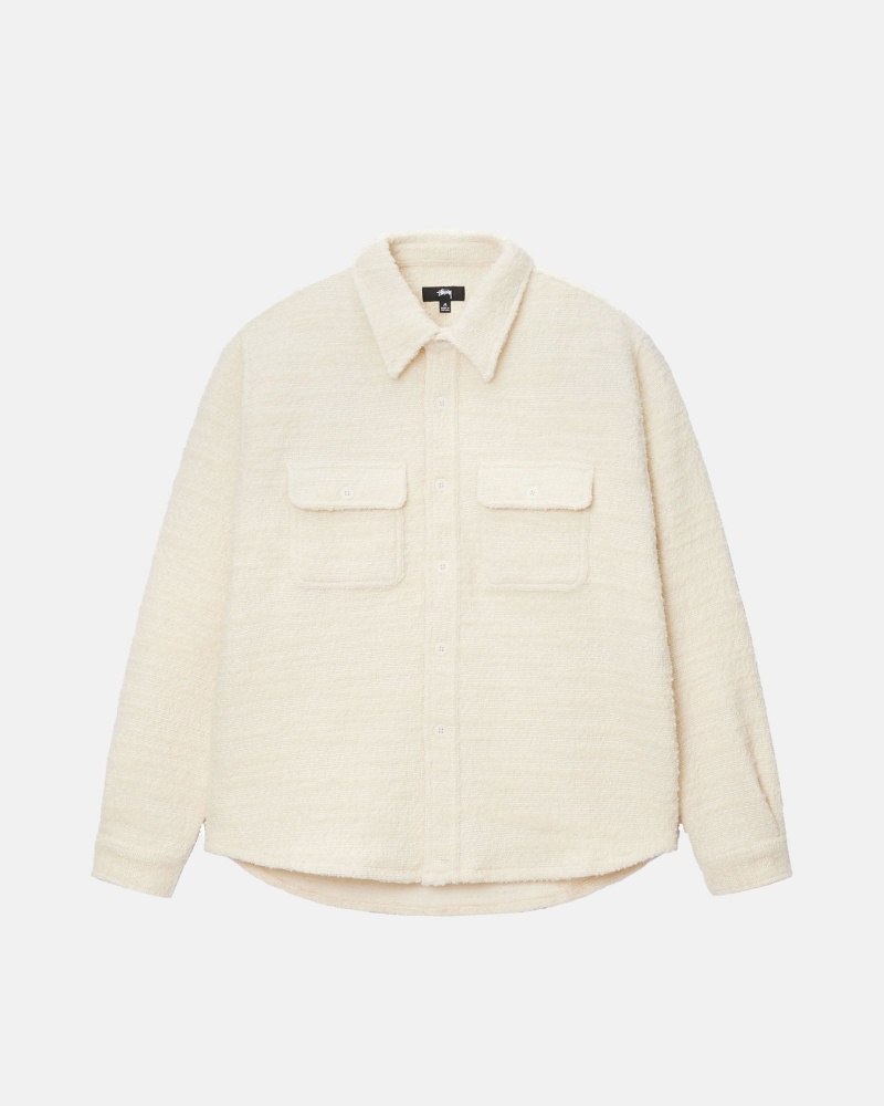 Stüssy Boucle Wol Cpo Shirt Long Sleeve Shirt Unisex Natural | UD41-C2-UQ