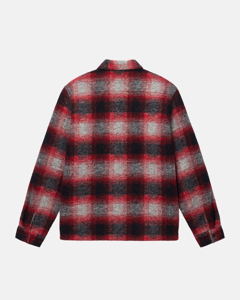 Stüssy Brushed Wol Plaid Zip Shirt Long Sleeve Shirt Unisex Rood | VU89-A1-LV