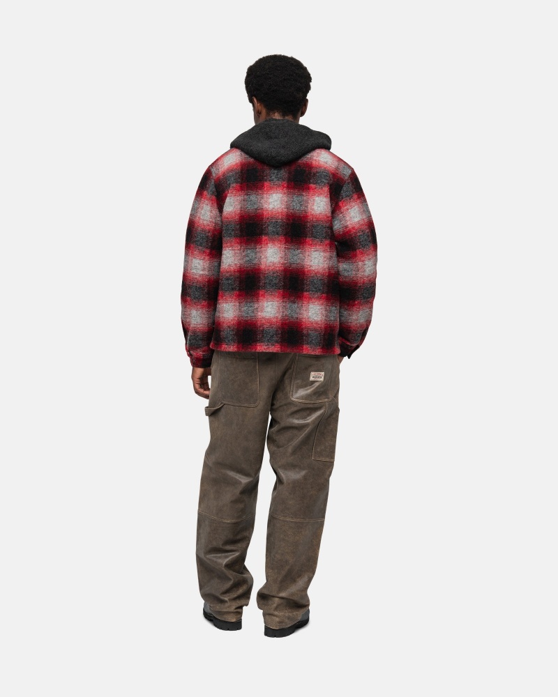 Stüssy Brushed Wol Plaid Zip Shirt Long Sleeve Shirt Unisex Rood | VU89-A1-LV