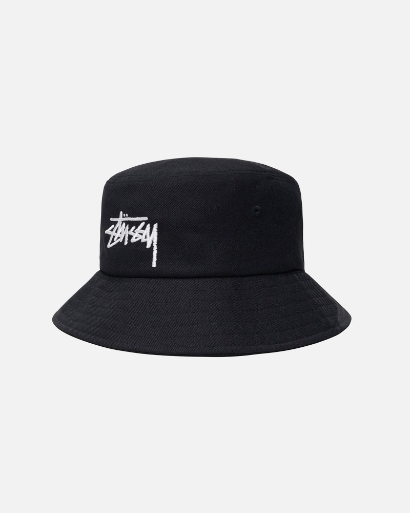 Stüssy Bucket Hat Big Stock Bucket Hat Unisex Zwart | JM16-X0-BY