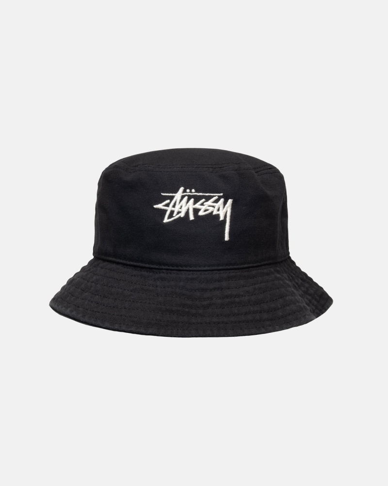 Stüssy Bucket Hat Big Stock Bucket Hat Unisex Zwart | JM16-X0-BY