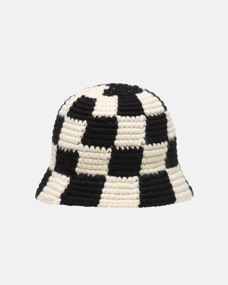 Stüssy Bucket Hat Checker Knit Bucket Hat Unisex Zwart | RH97-T6-QM