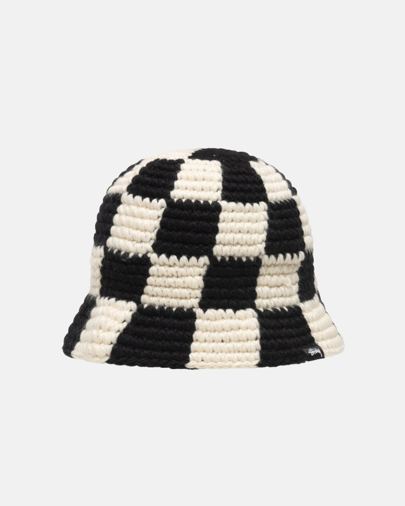 Stüssy Bucket Hat Checker Knit Bucket Hat Unisex Zwart | RH97-T6-QM