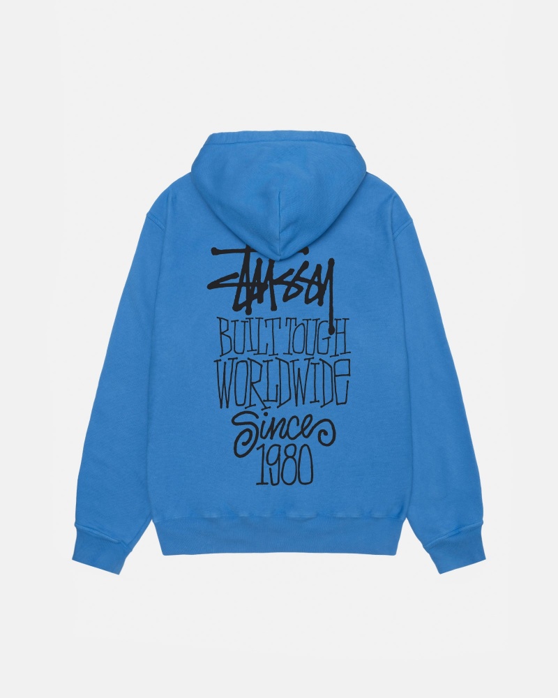 Stüssy Built Tough Hoodie Pigment Dyed Long Sleeve Sweatshirt Unisex Blauw | BE97-W9-KR