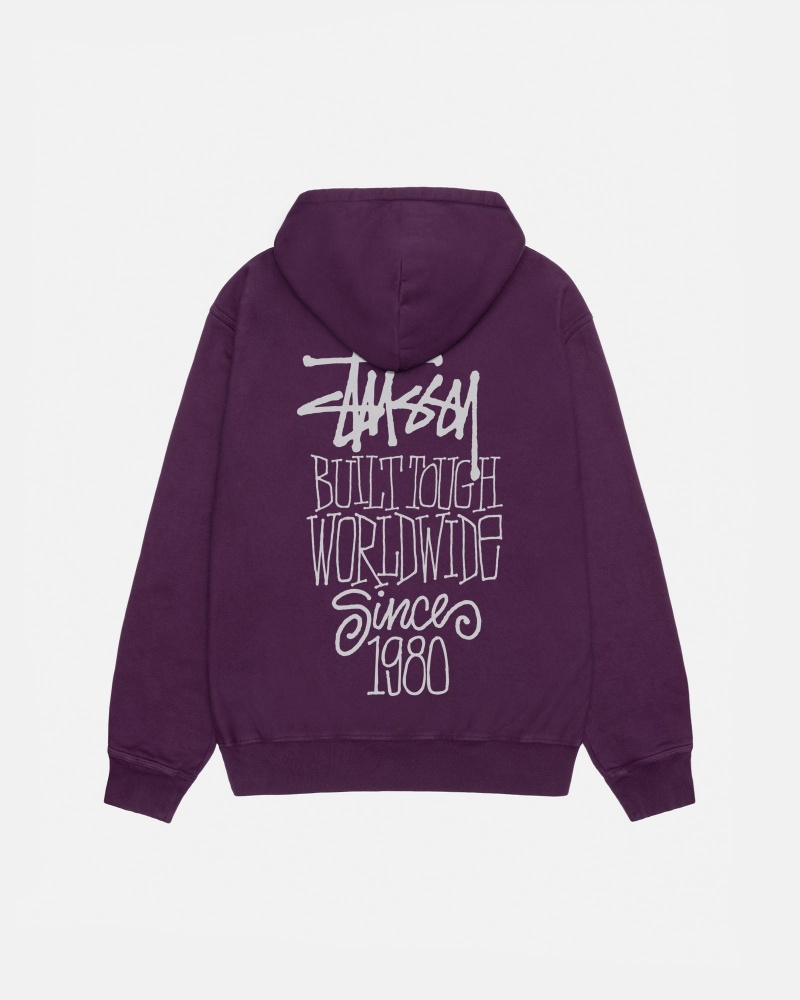 Stüssy Built Tough Hoodie Pigment Dyed Long Sleeve Sweatshirt Unisex Paars | BR80-N3-VJ