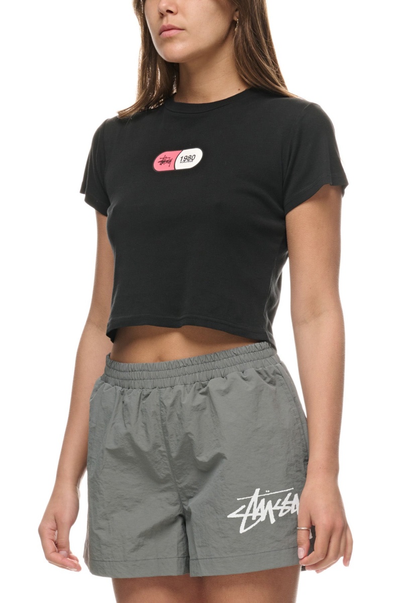 Stüssy Capsule Rib Tee Tees Dames Zwart | SE88-K8-WX