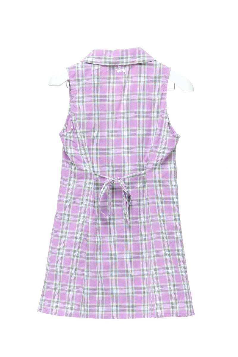 Stüssy Check Tie Back Jurken Dresses & Jumpsuits Dames Orchid | CR85-H1-LD