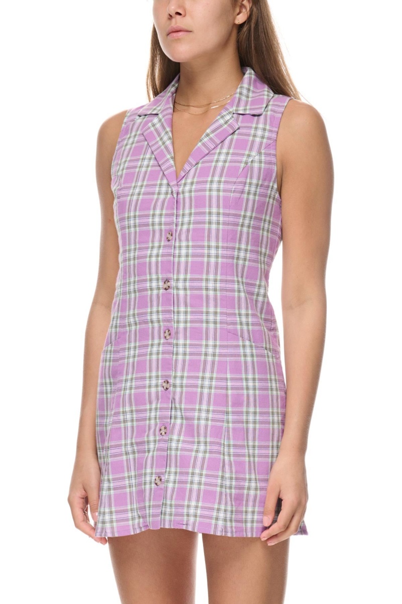 Stüssy Check Tie Back Jurken Dresses & Jumpsuits Dames Orchid | CR85-H1-LD