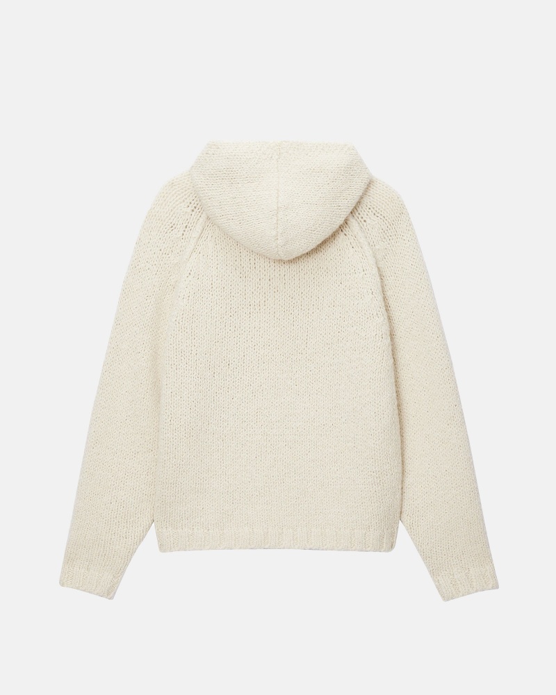 Stüssy Chunky Knit Zip Hoodie Long Sleeve Sweater Unisex Ivory | HI50-T1-VS