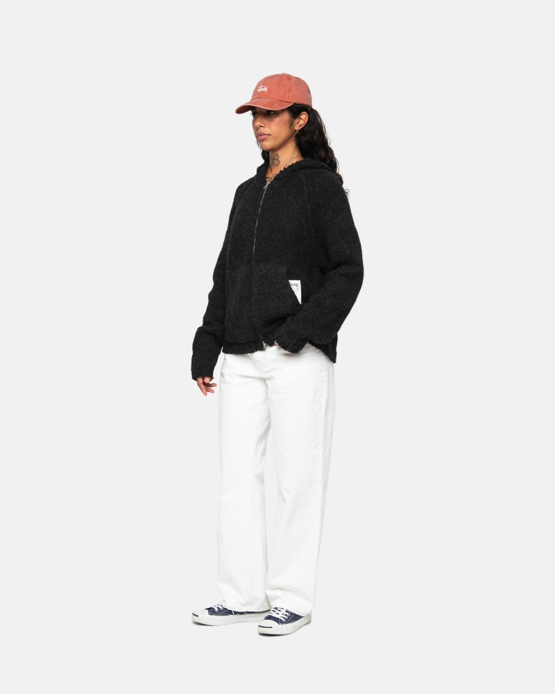 Stüssy Chunky Knit Zip Hoodie Long Sleeve Sweater Unisex Zwart | QS70-Y1-SJ