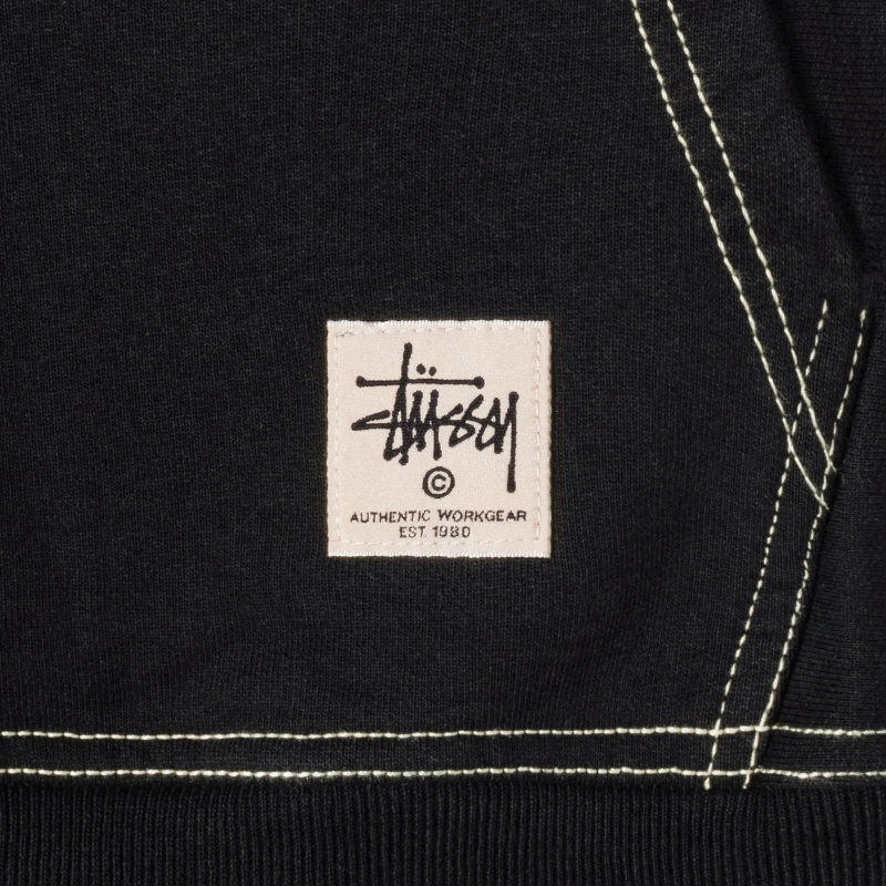 Stüssy Contrast Stitch Label Hoodie Long Sleeve Sweatshirt Unisex Zwart | TJ75-V1-TD