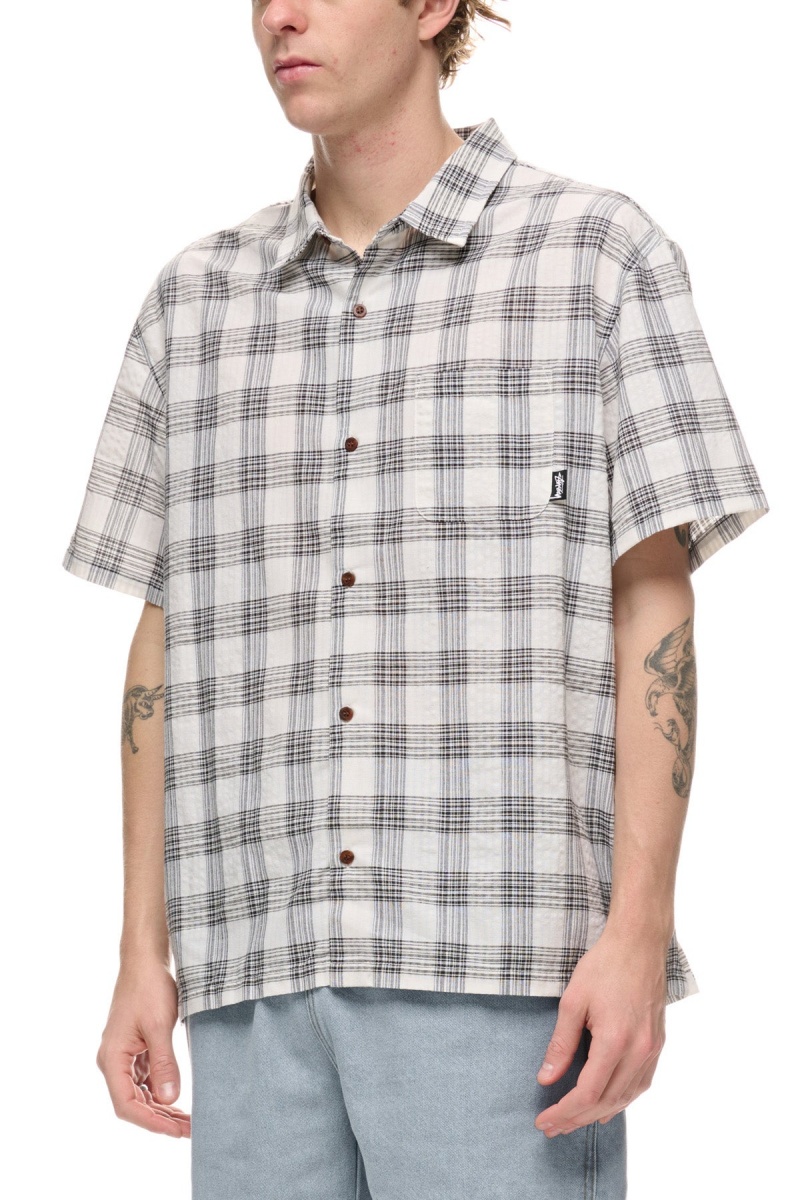 Stüssy Coop Check Ss Shirt Overhemd Heren Black/White | XK33-R3-RW