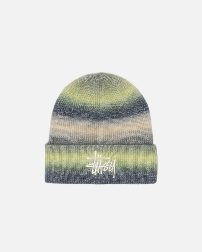 Stüssy Cuff Beanie Spray Stripe Muts Unisex Lime Multi | DO23-N4-OO