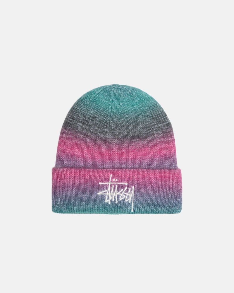 Stüssy Cuff Beanie Spray Stripe Muts Unisex Teal Multi | KP93-J2-OX