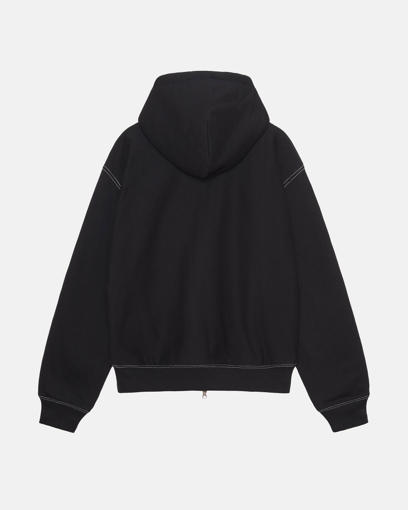 Stüssy Double Face Label Zip Hoodie Long Sleeve Sweatshirt Unisex Zwart | JZ84-O8-KR