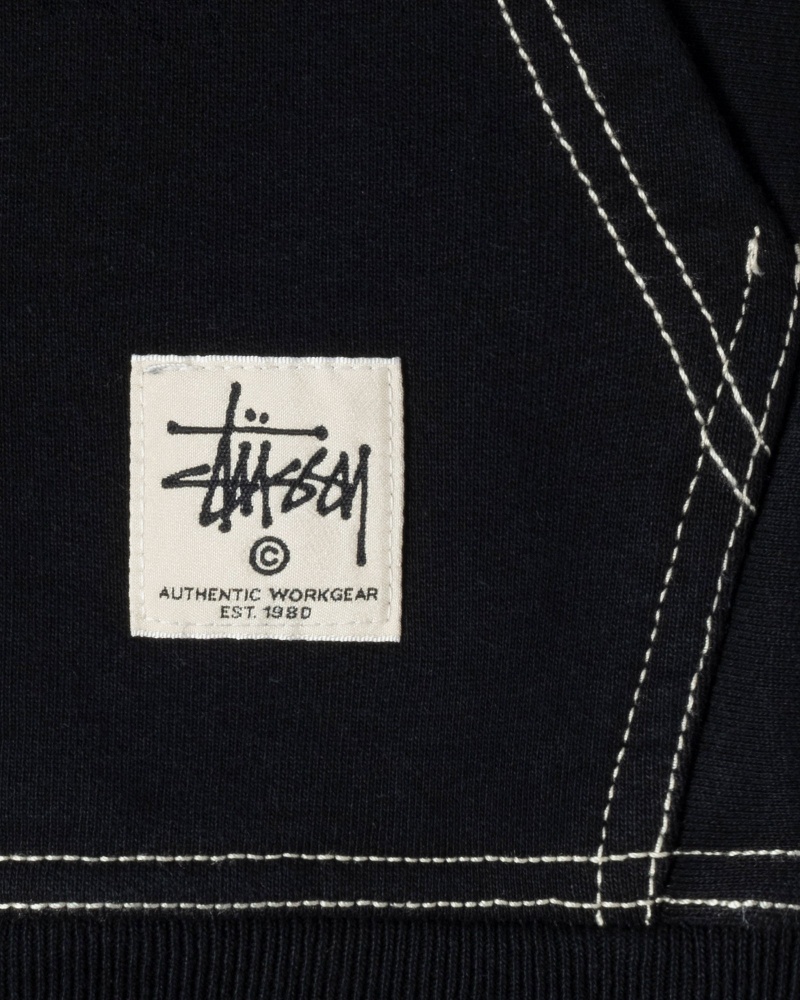 Stüssy Double Face Label Zip Hoodie Long Sleeve Sweatshirt Unisex Zwart | JZ84-O8-KR