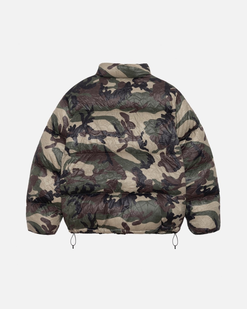 Stüssy Down Puffer Wrinkled Nylon Long Sleeve Outerwear Unisex Camo | JF92-Q6-GD