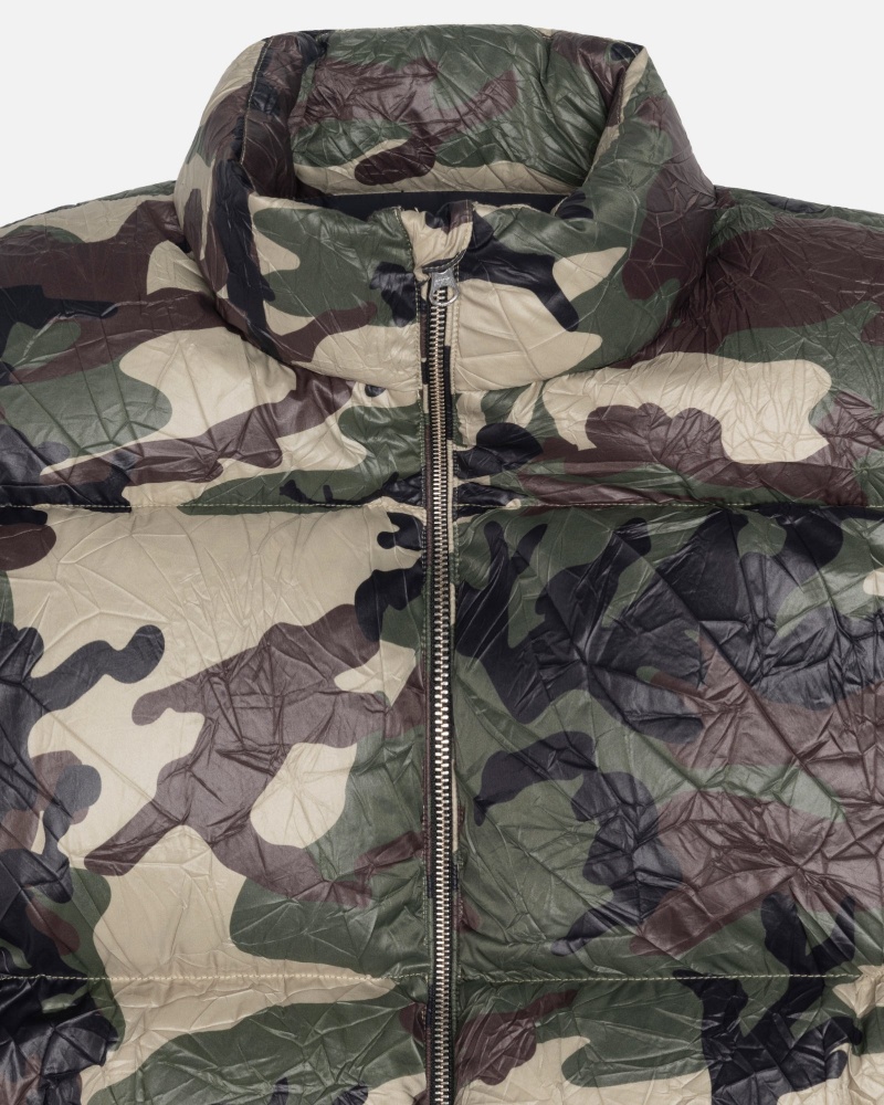 Stüssy Down Puffer Wrinkled Nylon Long Sleeve Outerwear Unisex Camo | JF92-Q6-GD