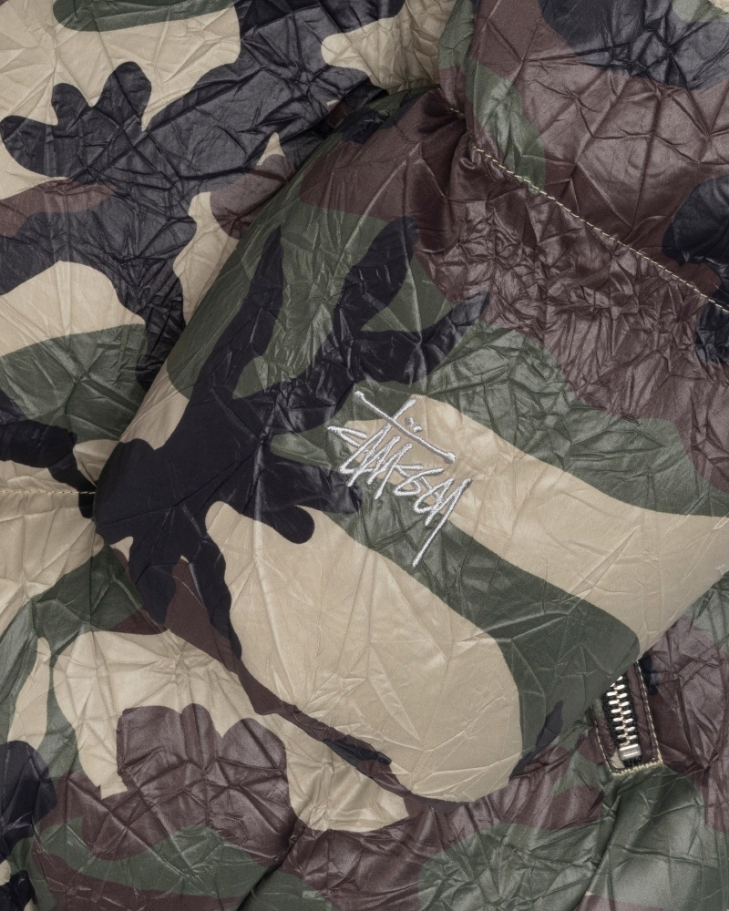 Stüssy Down Puffer Wrinkled Nylon Long Sleeve Outerwear Unisex Camo | JF92-Q6-GD