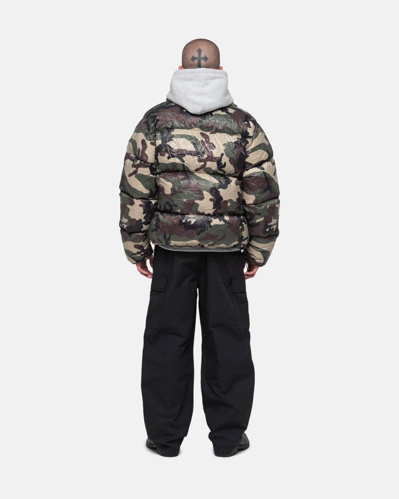 Stüssy Down Puffer Wrinkled Nylon Long Sleeve Outerwear Unisex Camo | JF92-Q6-GD