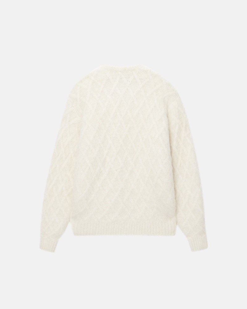 Stüssy Fuzzy Lattice Crew Trui Long Sleeve Sweater Unisex Ivory | JD27-J0-RT